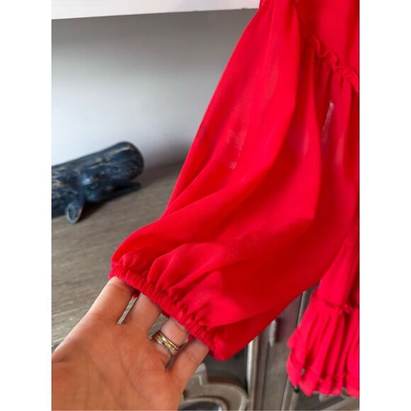 Misa Los Angeles Off Shoulder Daria Boho Crimson Red Mini Blouson Dress Size XS - Picture 4 of 12